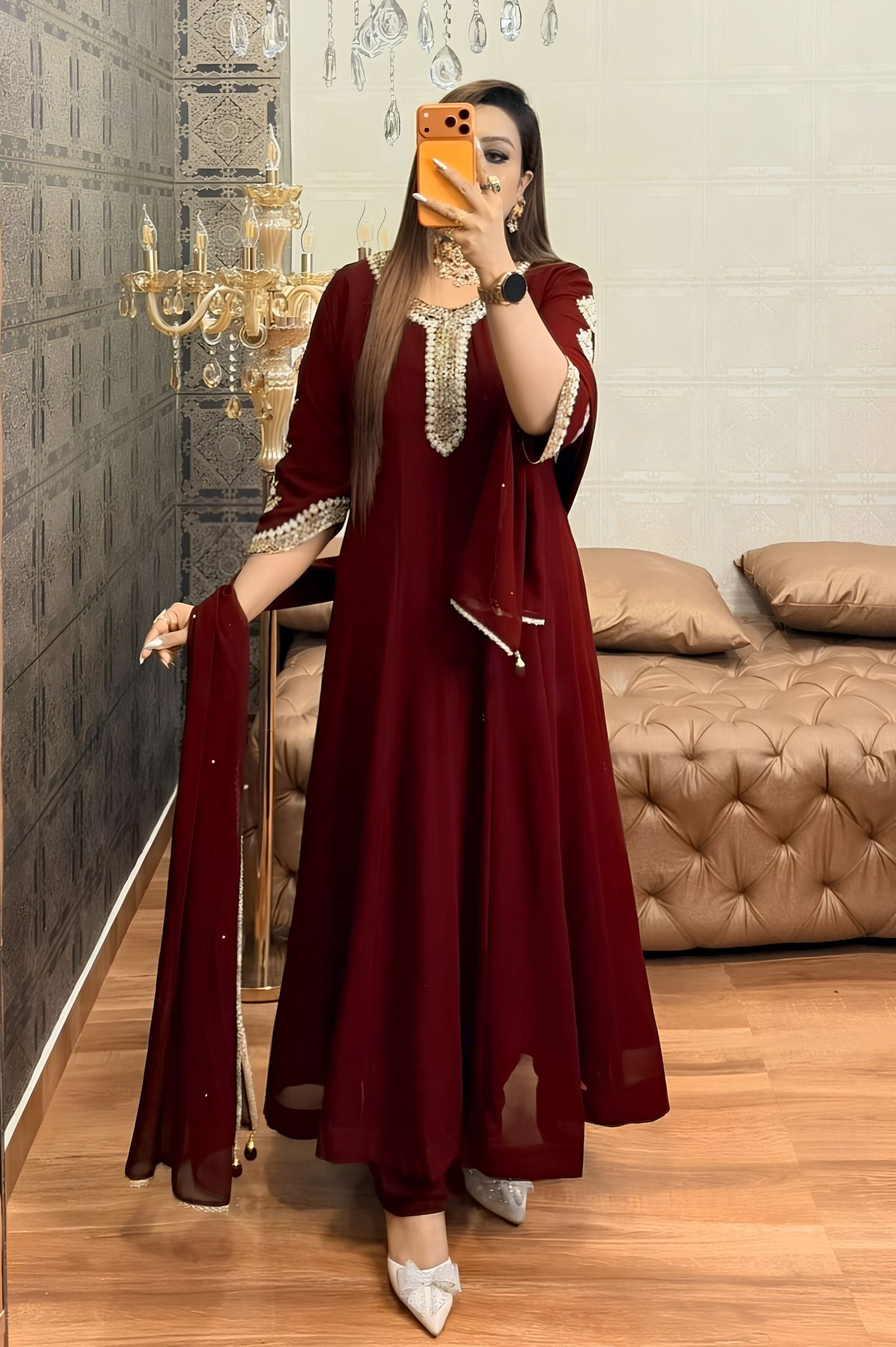 Maroon Noor Anarkali Set