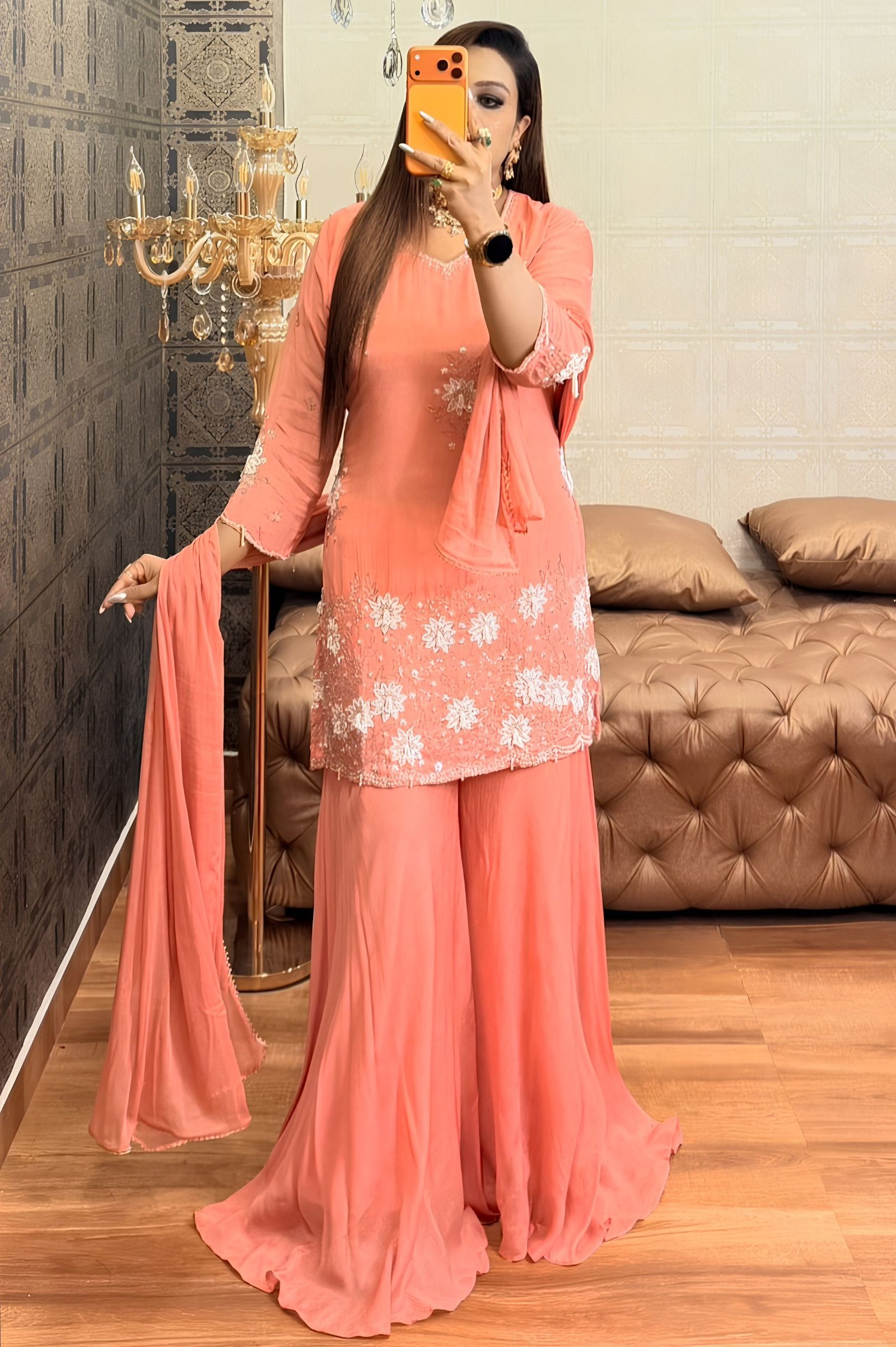 Pastel Peach Meher Set