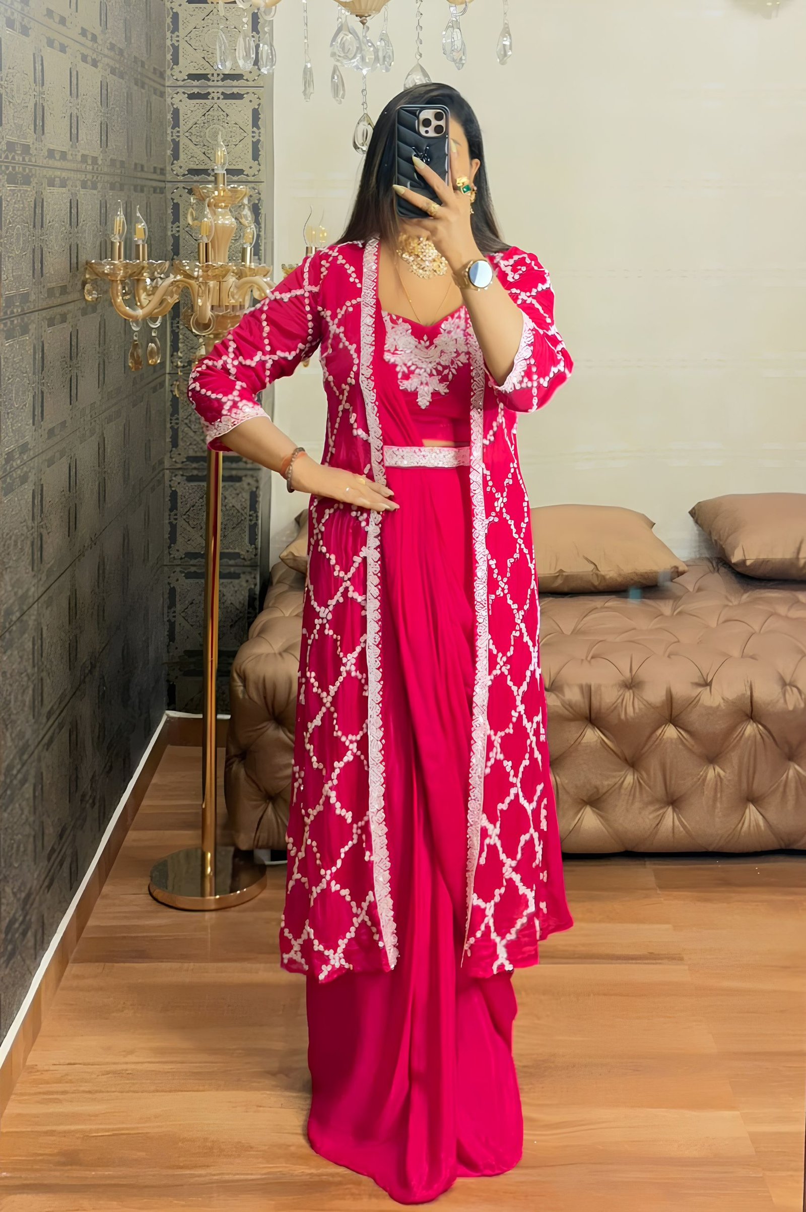 Hot Pink Zohra Drape Gown