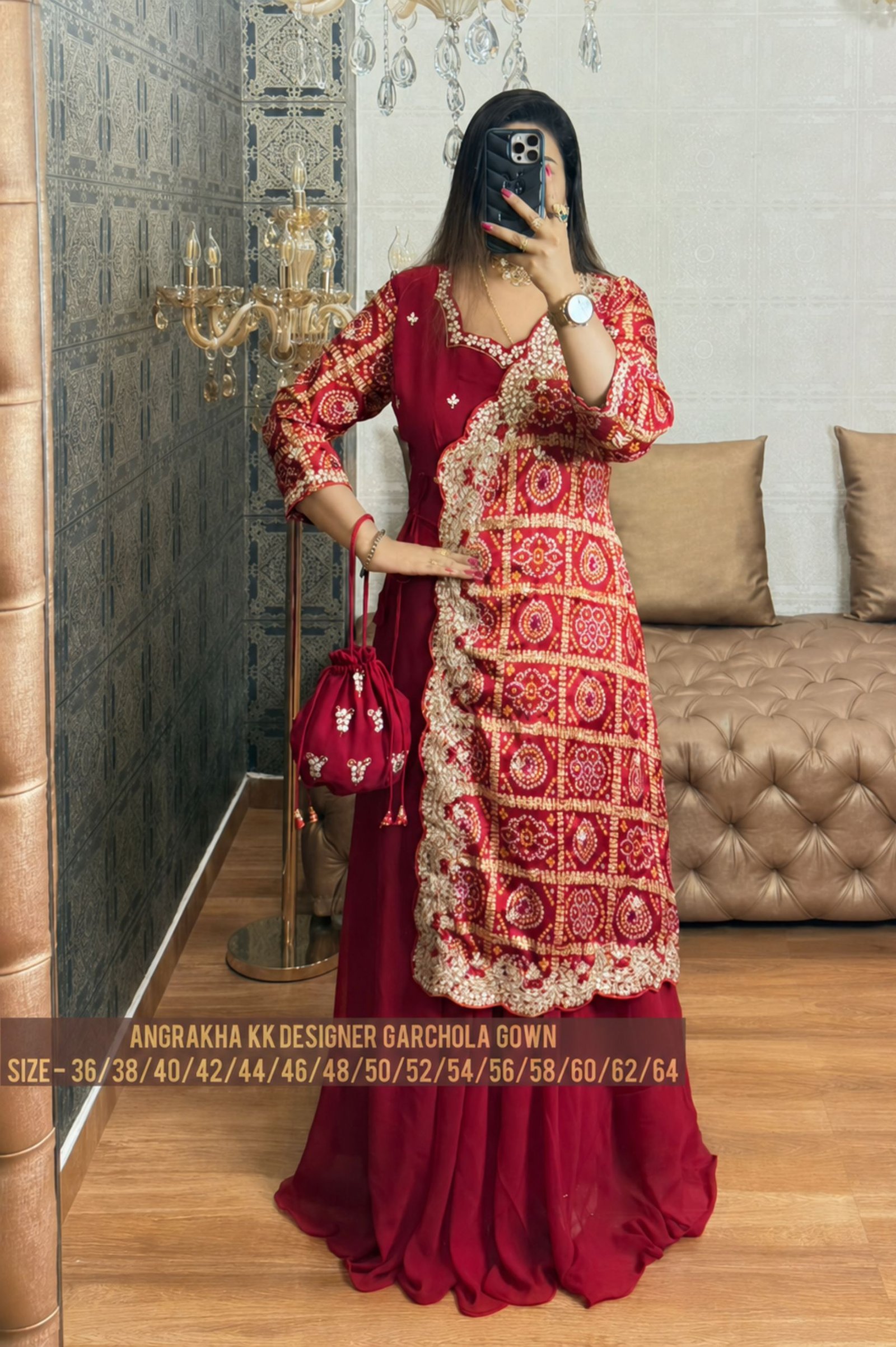 Crimson Garchola Angrakha Bandhani thumbnail