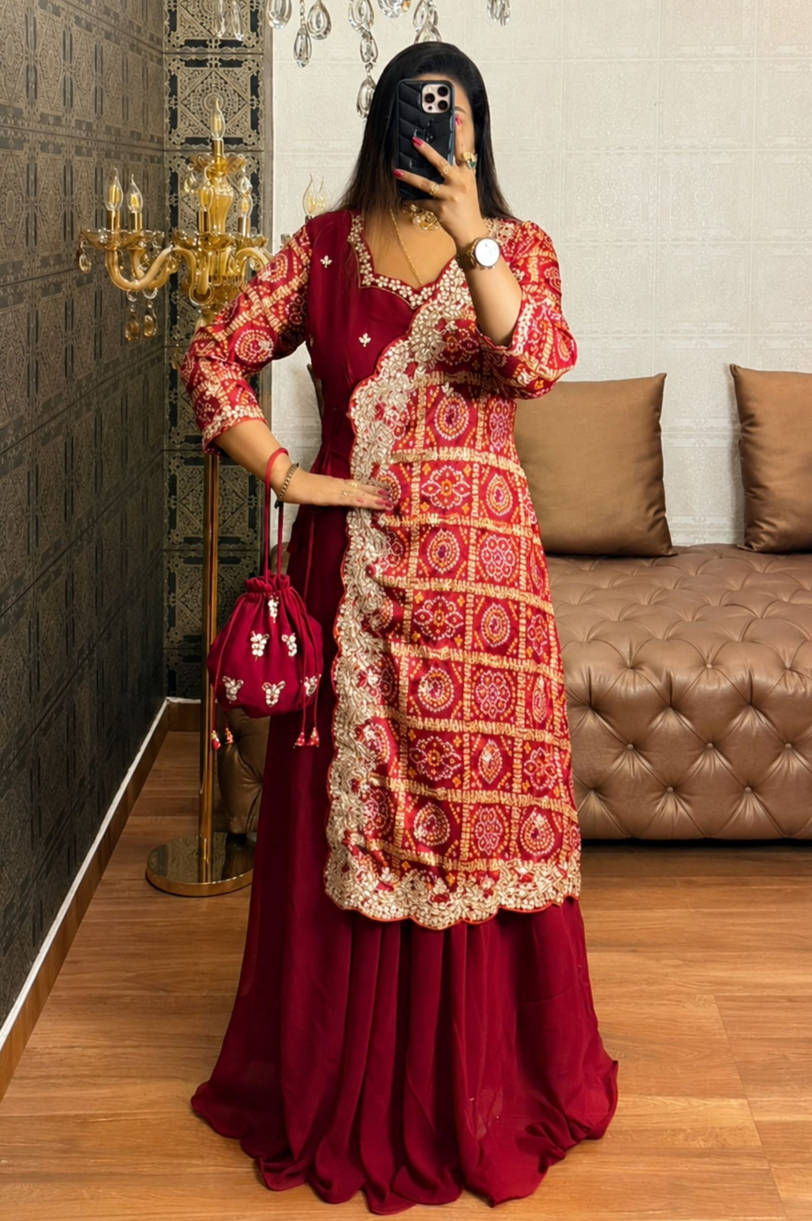 Crimson Garchola Angrakha Bandhani